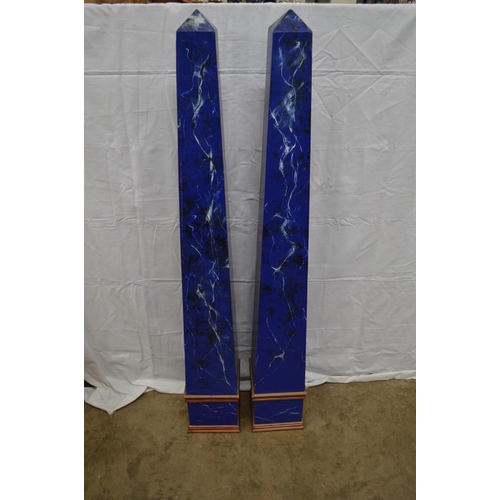 5 - Pair of late 20th century wooden obelisks painted in blue marble effect - 49.25