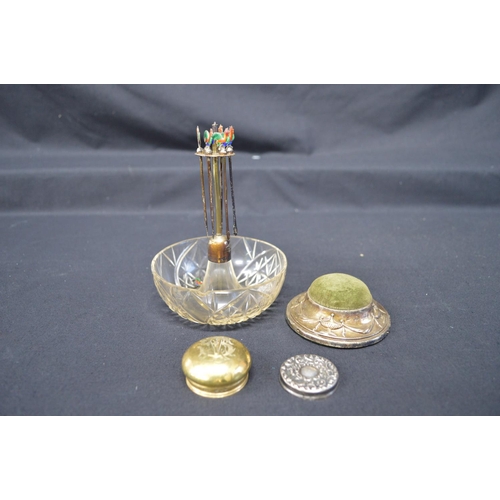 88 - Group of silver items to comprise: silver and glass cocktail stick stand together with set of six si... 