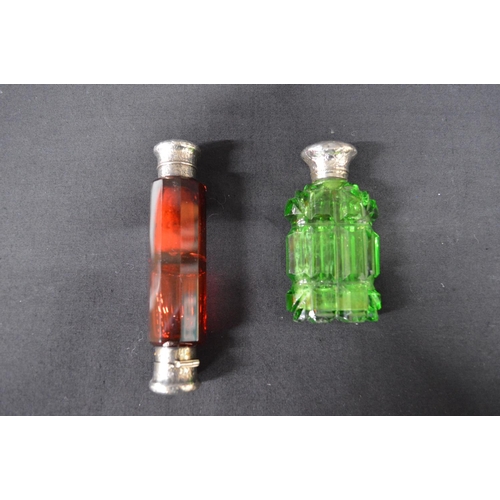 98 - S Mordan & Co. white metal and Cranberry glass double ended scent bottle together with one other gre... 