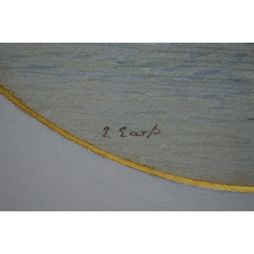 180A - Edwin Earp (1851-1945) watercolour of fishermen on boats with mountains beyond, mounted in glazed gi... 