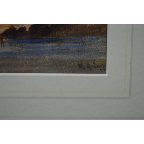 180C - William Arthur Earp, watercolour of fishing boat beneath cliffs (possibly the Devon coast), in glaze... 