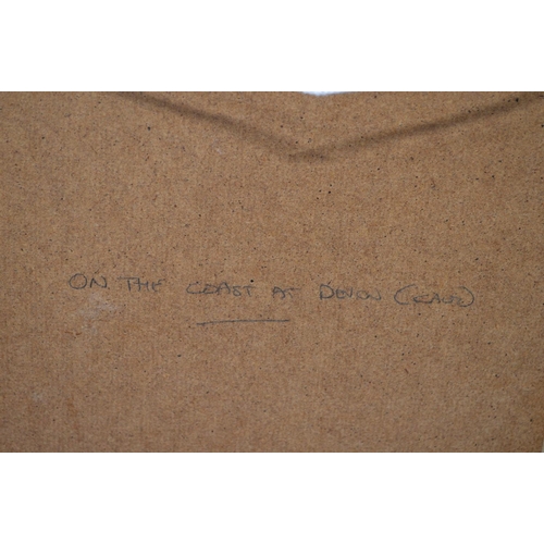 180C - William Arthur Earp, watercolour of fishing boat beneath cliffs (possibly the Devon coast), in glaze... 