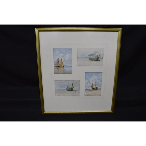 180D - Eduardo De Martino (1838-1912) group of four small watercolours of fishing boats, each signed and da... 