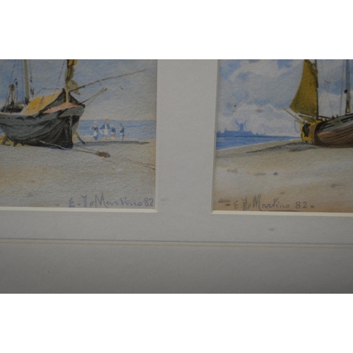 180D - Eduardo De Martino (1838-1912) group of four small watercolours of fishing boats, each signed and da... 