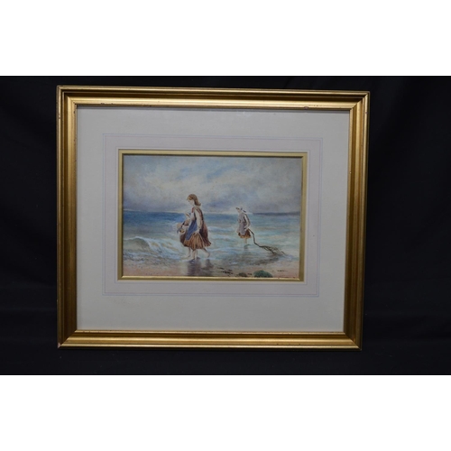 190A - Edward William Hereford, RN (1884-1915) watercolour titled Girls On Beach, No. 123 and signed EWH, i... 