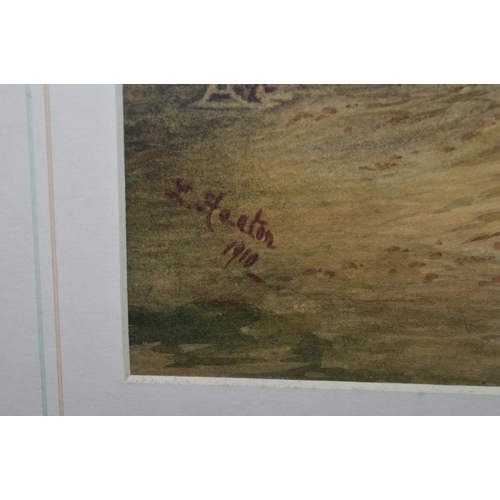 190C - L Heaton, watercolour of figures walking on a tree lined walled track, signed and dated 1910 lower l... 