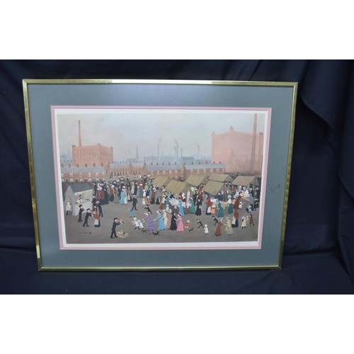 200B - Helen Bradley, coloured print of a market scene, signed in pencil bottom right and blind stamp botto... 