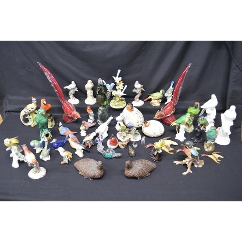 214 - Collection of approx forty nine porcelain and glass figures of birds
