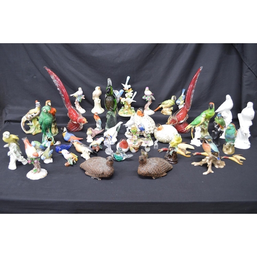 214 - Collection of approx forty nine porcelain and glass figures of birds
