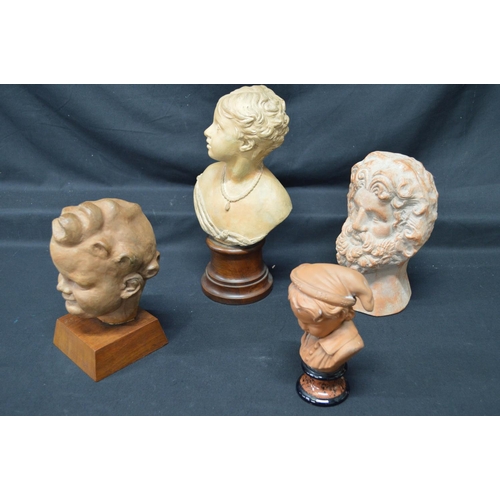 217 - Group of four earthenware busts to include: 1949 Betty Hendrick bust of a toddler - tallest 11.6