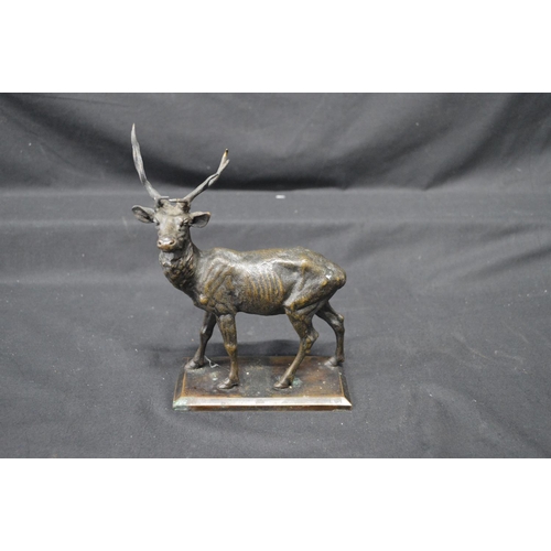 221 - Bronze figure of a stag standing on rectangular base, engraved Asjer & Sherwin, Makers, London on ed... 