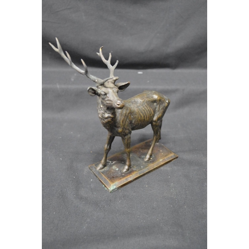 221 - Bronze figure of a stag standing on rectangular base, engraved Asjer & Sherwin, Makers, London on ed... 