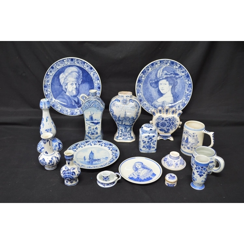 229 - Quantity of blue and white Delft ware to include: vases, plates, candle holders and lidded jar