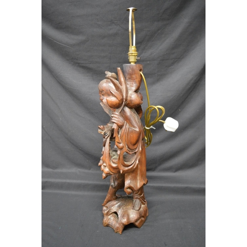 239 - Oriental carved wooden figural lamp - 26