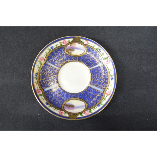 244 - Noritake teaset having blue ground decorated with scenic panels and gilt highlights to comprise: tea... 