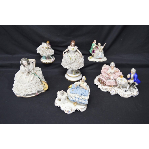 246 - Group of six Naples, Dresden and Aelteste Volkstedter figures