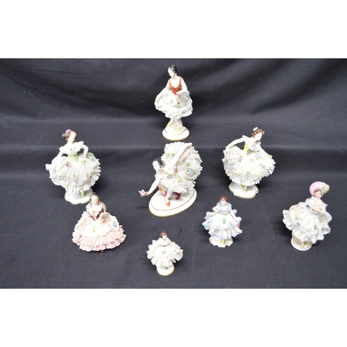 247 - Group of eight Naples, Dresden and Aelteste Volkstedter figures