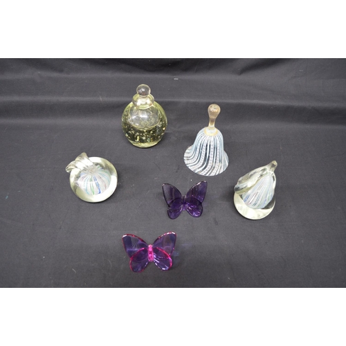 250 - Group of glassware to include: two Baccarat butterflies, two paperweights, hand bell (no clanger) an... 