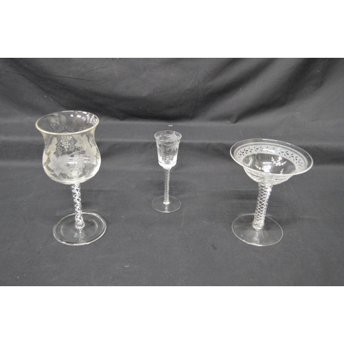 253 - Group of three late 20th century air twist stemmed drinking glasses with circular foot bases - talle... 