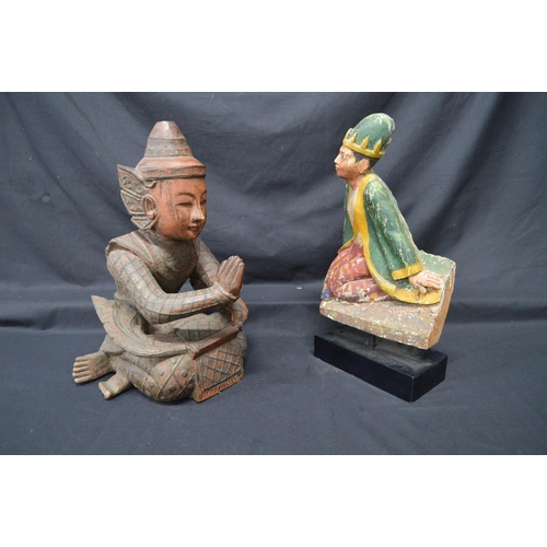 255 - Wooden carved painted figure of Meditating Buddha - 16.75