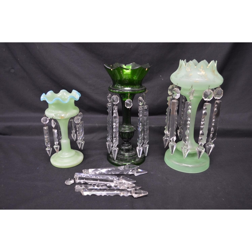 262 - Group of seven various Ruby Red and clear glass table lustres together with three green table lustre... 