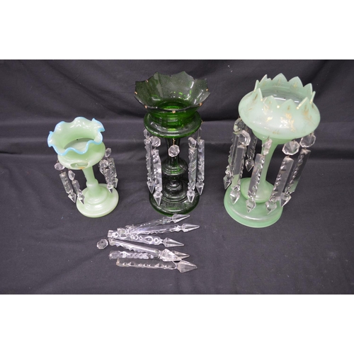 262 - Group of seven various Ruby Red and clear glass table lustres together with three green table lustre... 