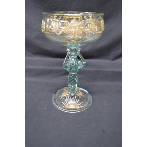 272 - Glass chalice having hand painted enamel decoration, standing on conical circular base - 11.5