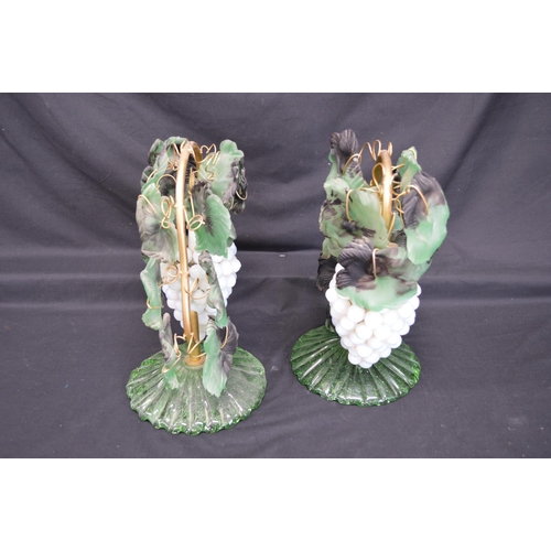 276 - Pair of gilt metal and green glass table lamps in the form of grapes and vines (need re-wiring) - 13... 