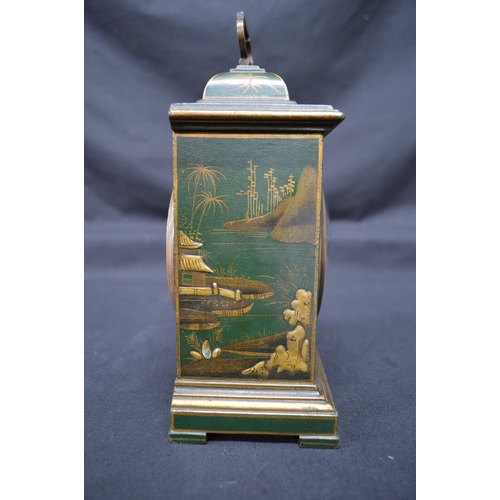 286 - Thomas Callow & Son green chinoiserie painted mantel clock marked Callow of Mount St Mayfield to bra... 