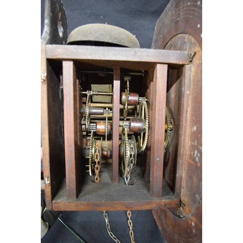 291 - Victorian mahogany cased postman's alarm clock having white painted wooden dial and black Roman Nume... 