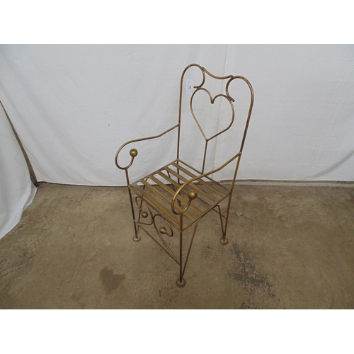 494 - Gilt painted wrought iron chair with heart shaped back, slatted seat and scrolled arms - 17.5