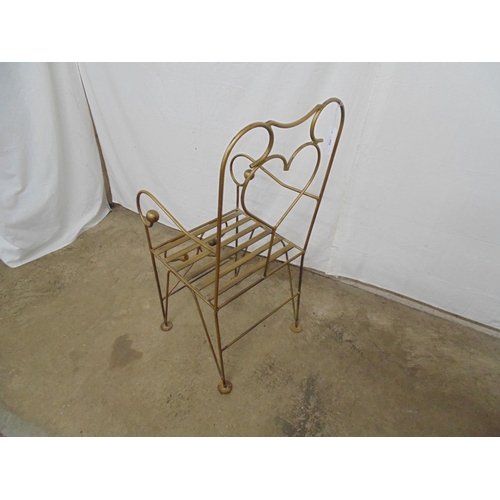 494 - Gilt painted wrought iron chair with heart shaped back, slatted seat and scrolled arms - 17.5