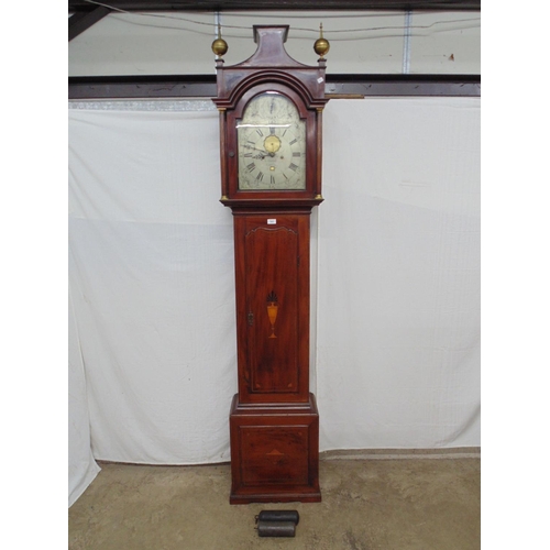 502 - Presbury, Coventry, inlaid mahogany longcase clock having silvered break arched dial with Roman Nume... 