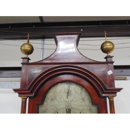 502 - Presbury, Coventry, inlaid mahogany longcase clock having silvered break arched dial with Roman Nume... 