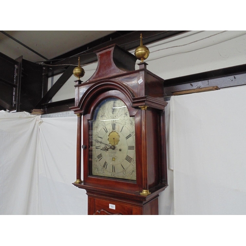 502 - Presbury, Coventry, inlaid mahogany longcase clock having silvered break arched dial with Roman Nume... 