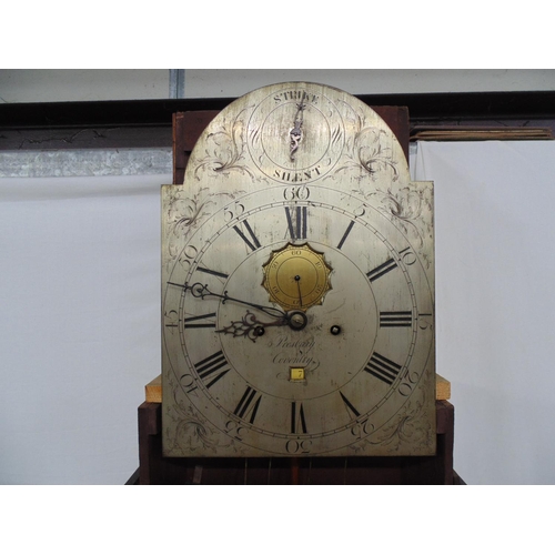 502 - Presbury, Coventry, inlaid mahogany longcase clock having silvered break arched dial with Roman Nume... 