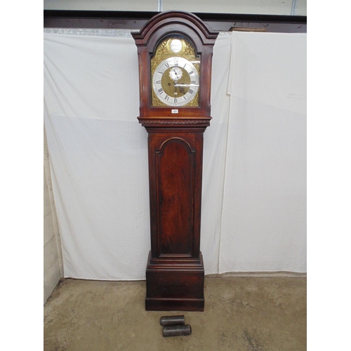 505 - James Smith Lynn, mahogany longcase clock having brass silvered arched dial with Roman Numerals and ... 