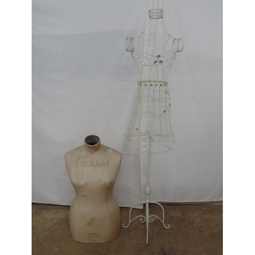 428 - Stockman 52 dress form - 82cm tall together with a wirework dress form - 168cm tall