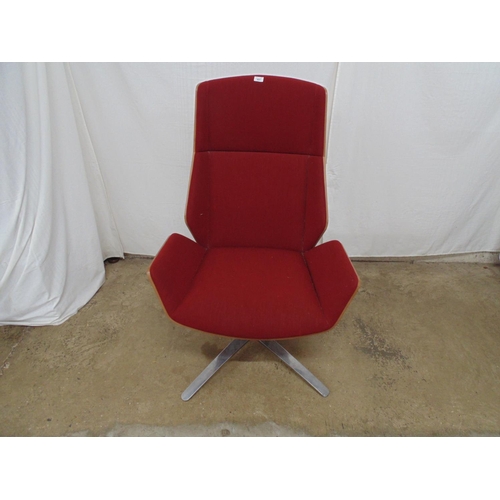 451 - Boss Desgin Group Kruze HB Lounge chair No. 325959 with red upholstery on a bentwood frame, standing... 