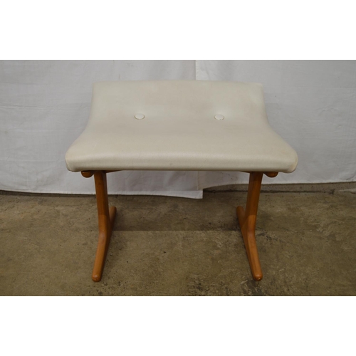 454 - Mid century dressing table stool with shaped cream leatherette upholstered top - 57cm x 45cm x 50cm ... 