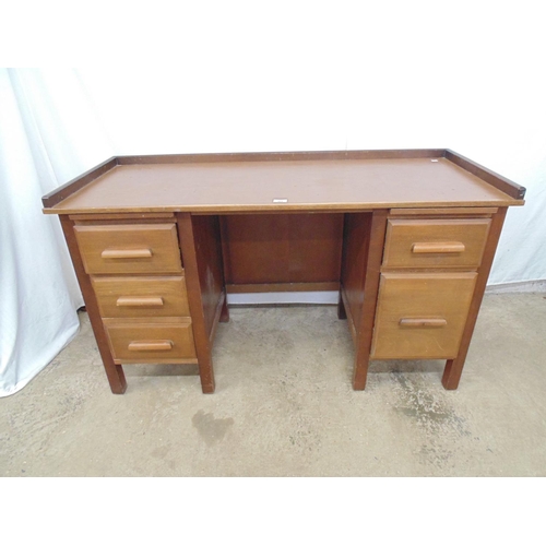 484 - Beech pedestal desk having galleried top over one pedestal comprising pull out slide, one single dra... 