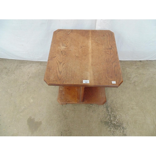 490 - Oak square occasional table the cut corner top over four section base ending in pad feet - 51cm x 51... 