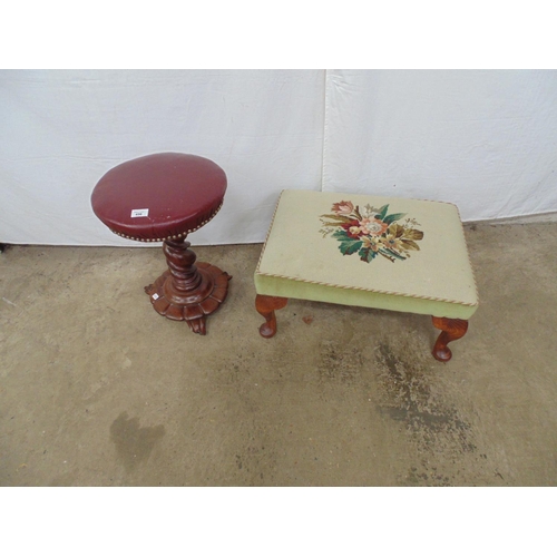 496 - Rectangular foot stool with woolwork padded top, standing on cabriole legs - 59cm x 42cm x 29cm tall... 