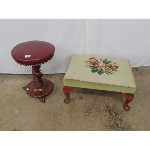 496 - Rectangular foot stool with woolwork padded top, standing on cabriole legs - 59cm x 42cm x 29cm tall... 