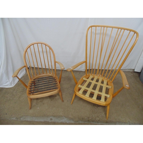 498 - Ercol tall stick back open armchair Model 478 - 73.5cm x 66cm xc 103.5cm tall together with an Ercol... 