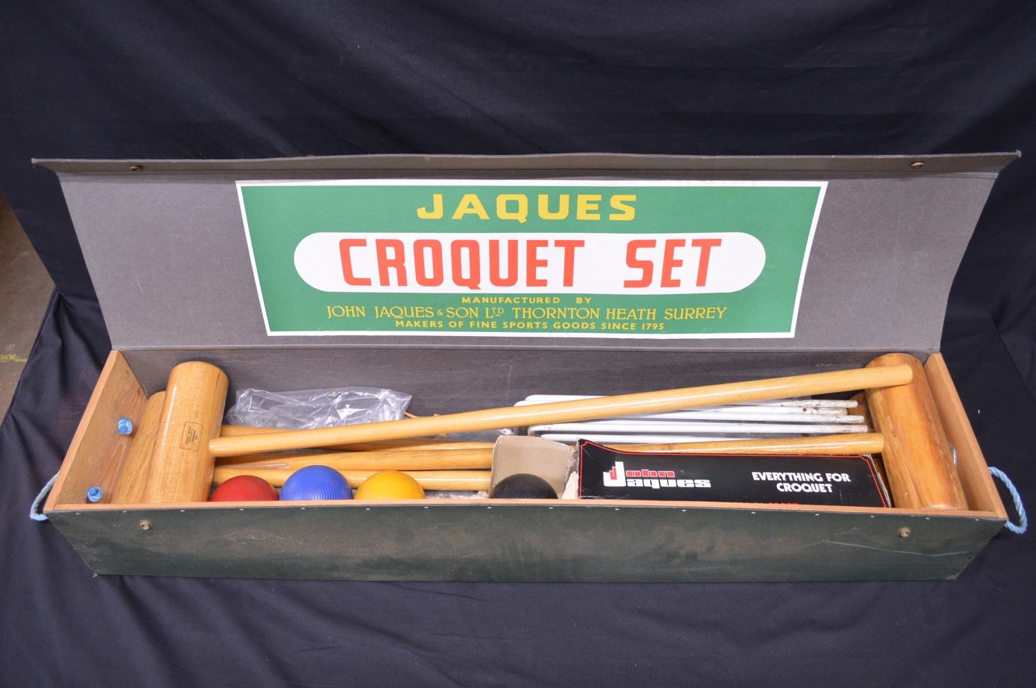 Boxed Jaques Croquet Set comprising of four mallets, four balls, six