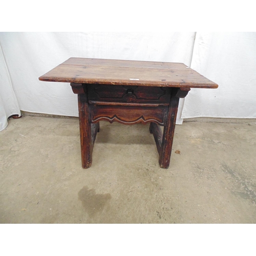 500 - Rustic Spanish style occasional table with rectangular top over single drawer, standing on A frame l... 