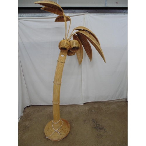 509 - Possibly Mario Lopez mid century rattan palm tree lantern having three lamp shades formed as cocoanu... 