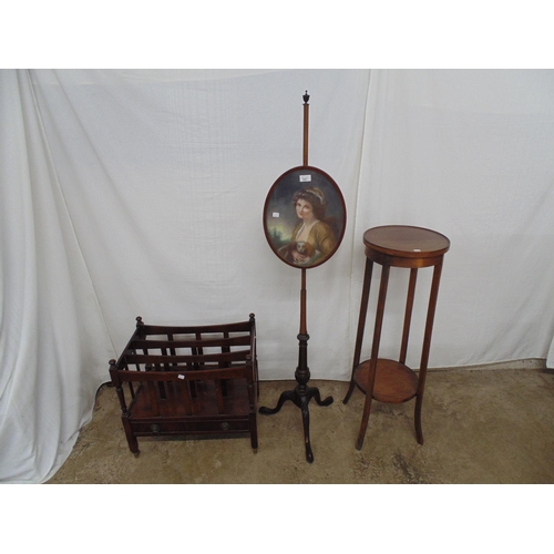 541 - Mahogany pole screen with oval glazed panel containing pastel drawing of a lady with dog standing on... 