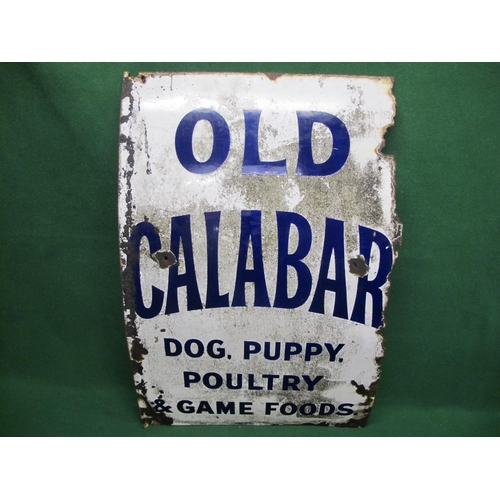 171 - Large enamel advertising sign for Old Calabar Dog, Puppy, Poultry And Game Foods, dark blue letters ... 